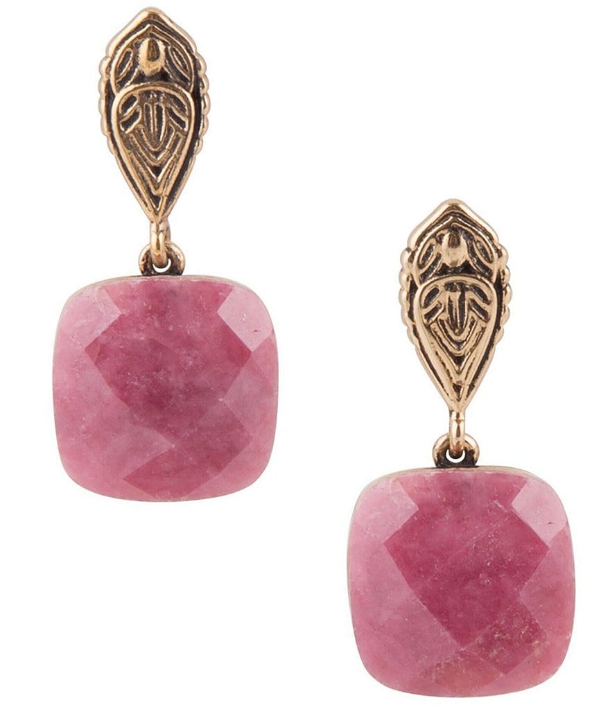 Barse Bronze and Rhodonite Drop Earrings