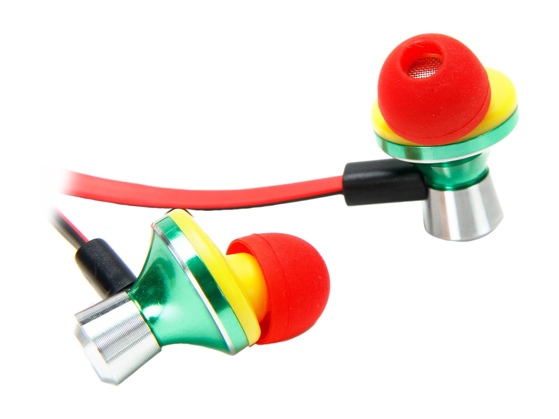 GOgroove AudiOHM iDX Rasta In-Ear Headphones with Noise Isolation, Hands-Free Calling, Tangle Free Cord and Custom Fit Silicone Gels