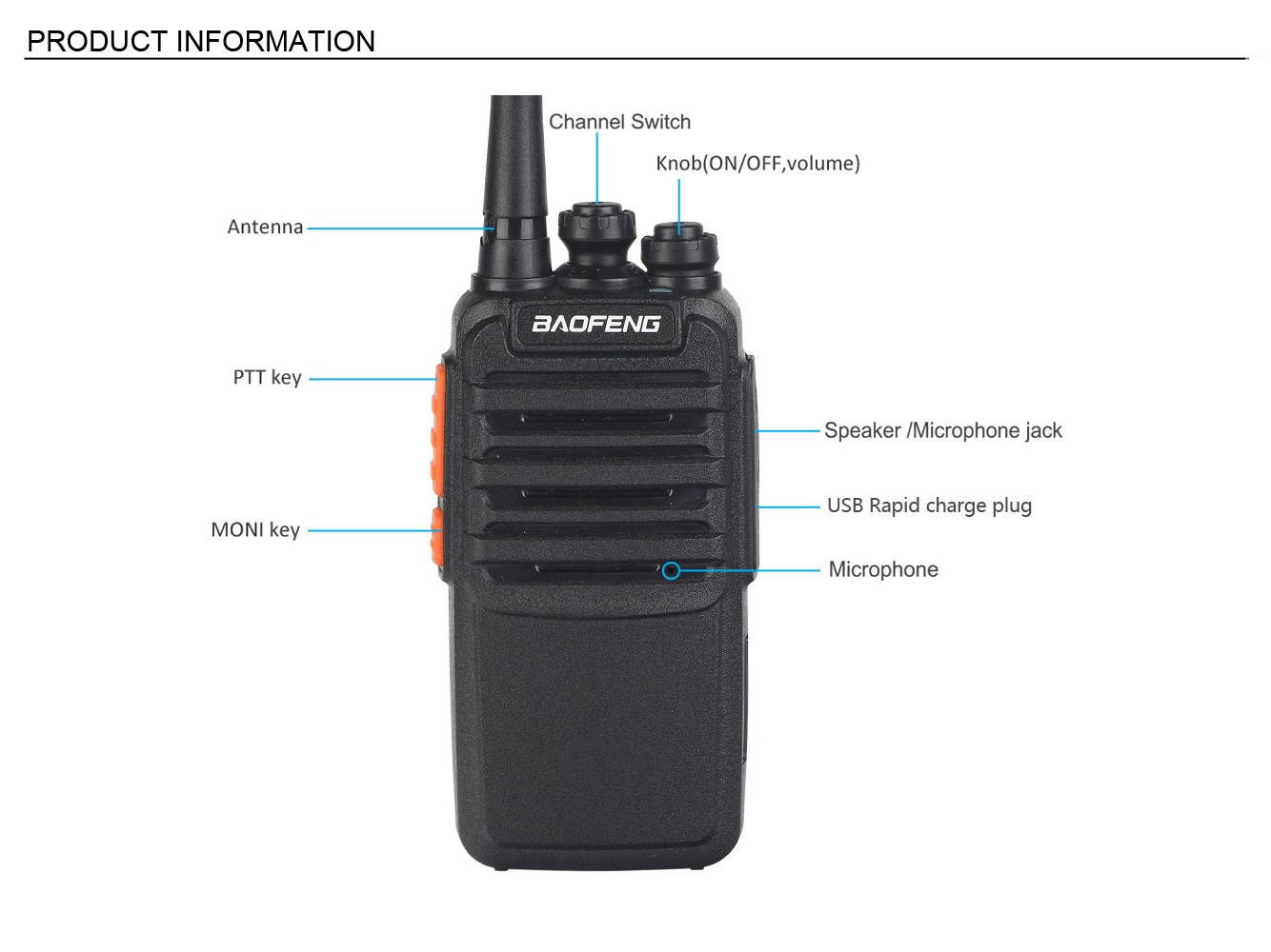 BAOFENG BF-C3 Single USB Cable Chargeable Handheld Walkie Talkie with 2800mAh Battery & Charger & Earphone