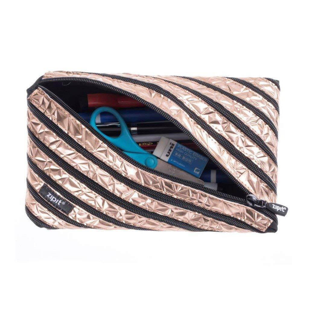 ZIPIT Metallic Big Pencil Case/Cosmetic Makeup Bag, Rose Gold