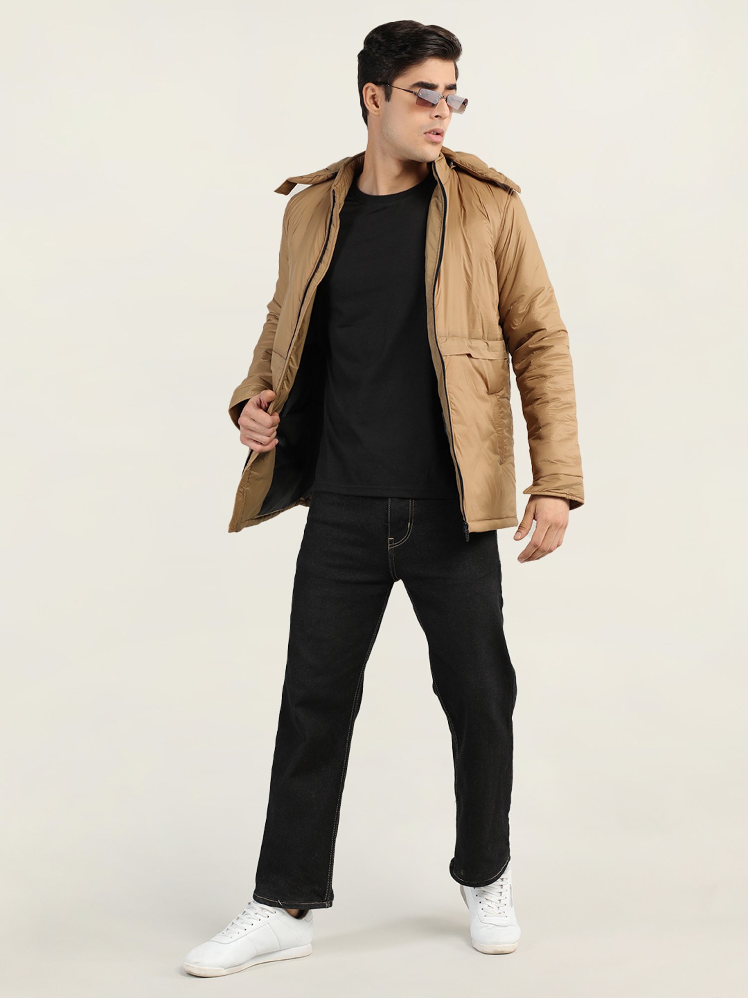 Chkokko Khaki Regular Fit Hooded Quilted Jacket