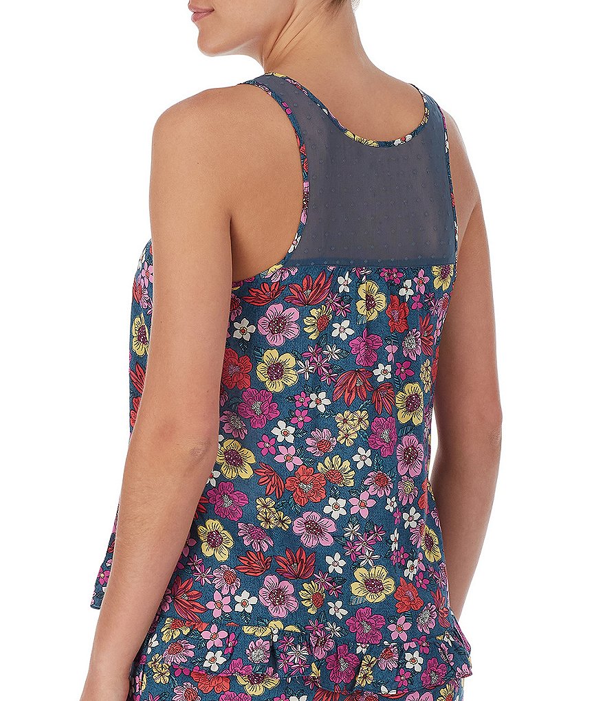 Kensie Floral Print Scoop Neck Woven Coordinating Sleep Tank