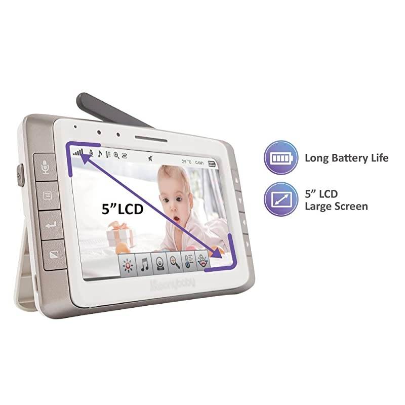Trust 50 Video Baby Monitor with 5 Inches Large Screen Long Battery Life Long Range NonWiFi Auto Night Vision Talk Back Auto Scan Lullabies Power SavingVoice Activation and Zoom in