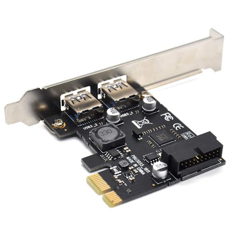 4 Port PCIE PCI-e to USB 3.0 (2 x Type A+ 20 Pin Internal) Expansion Card Hub Controller PCI Express Card Adapter w/ SATA Power