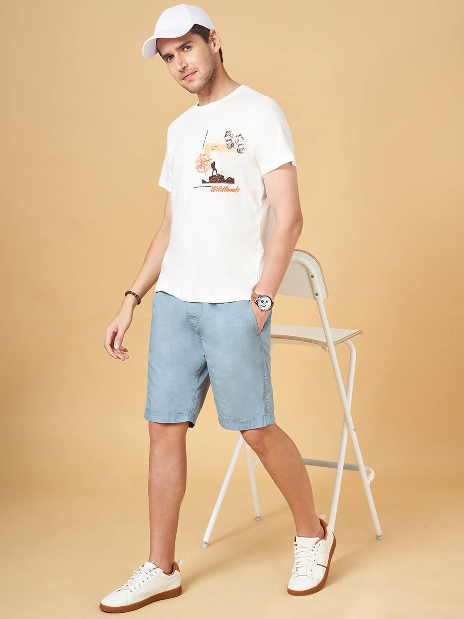 Urban Ranger by Pantaloons White Cotton Slim Fit Printed T-Shirt