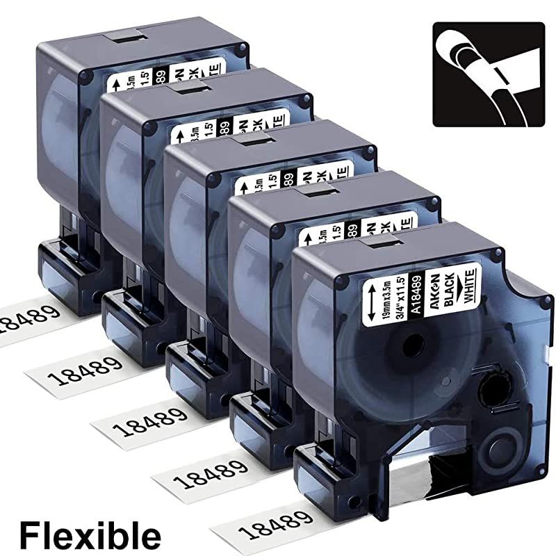 Compatible Industrial Flexible Nylon Label Tape Replacement for DYMO Rhino 18489 a18489 19mm Refills with RhinoPro 5200 4200 5000 6000 3M Label Maker Black on White 3/4'' x 11.5'
