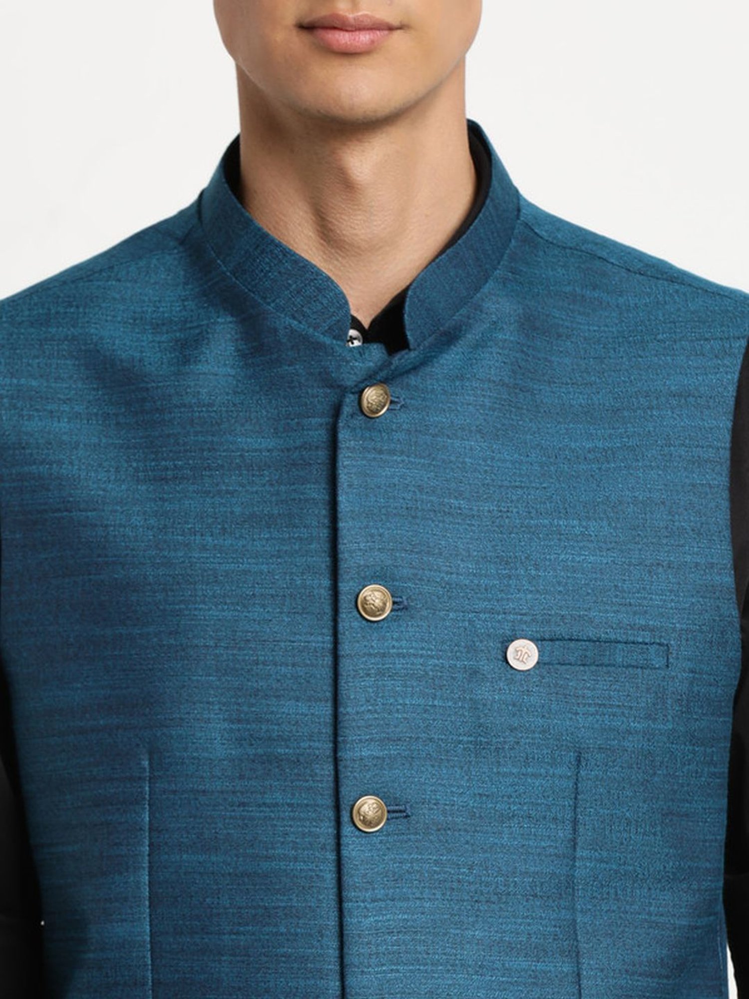 Turtle Blue Slim Fit Nehru Jacket