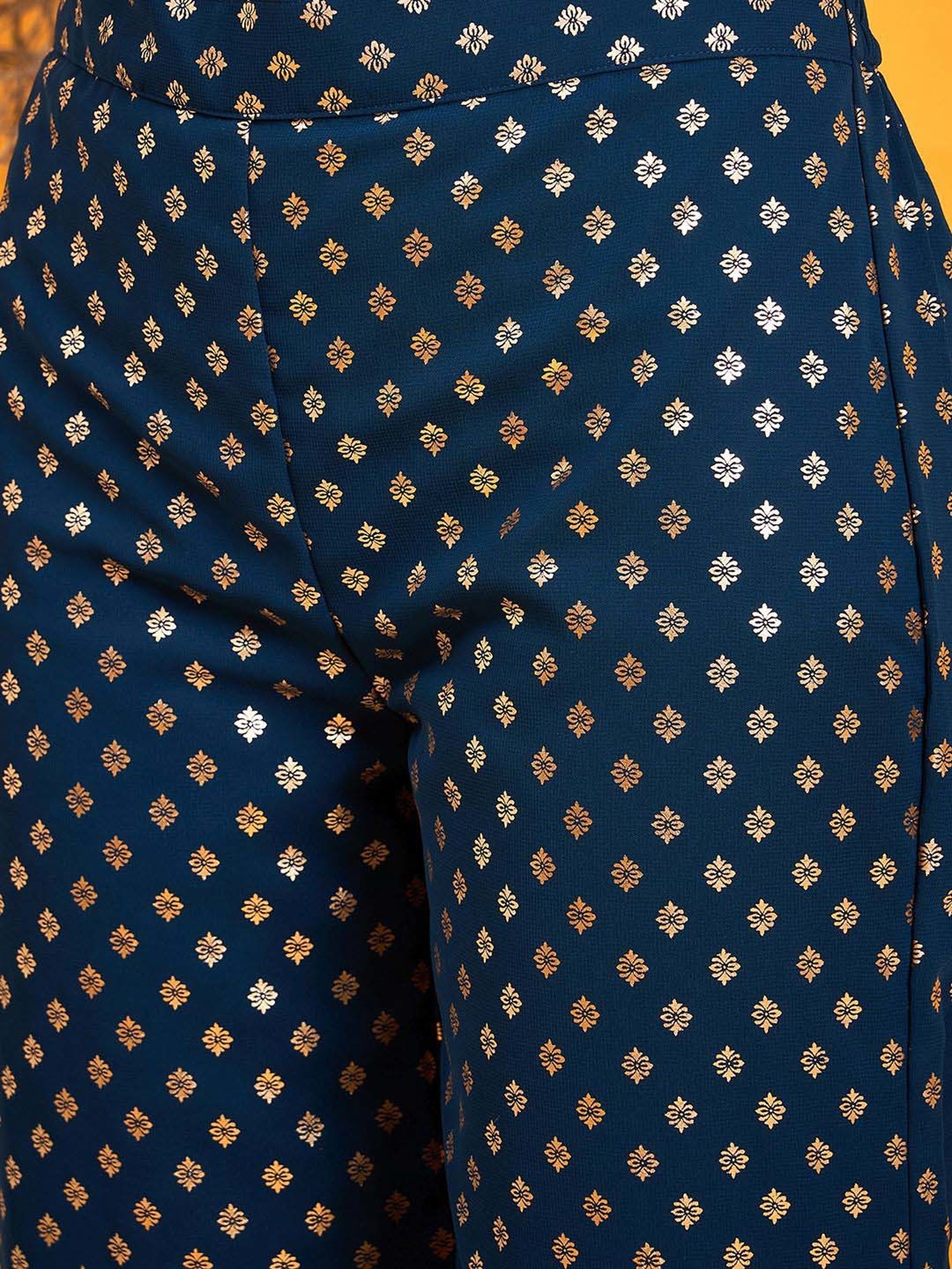 The Kaftan Company Blue Printed Top Pants Set