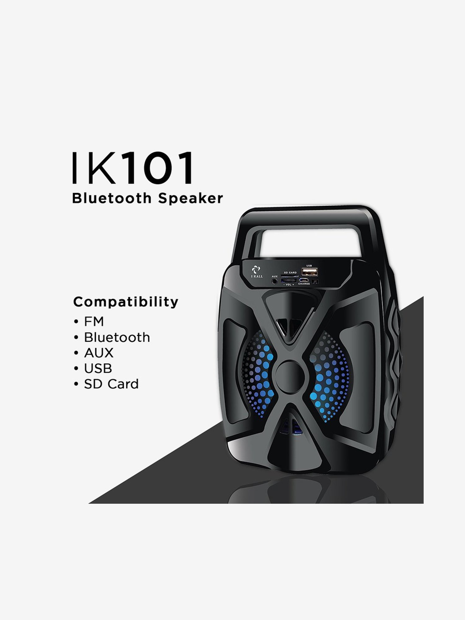 I Kall IK-101 Lighting Bluetooth Rechargeable Speaker with Inbuilt FM (Black)