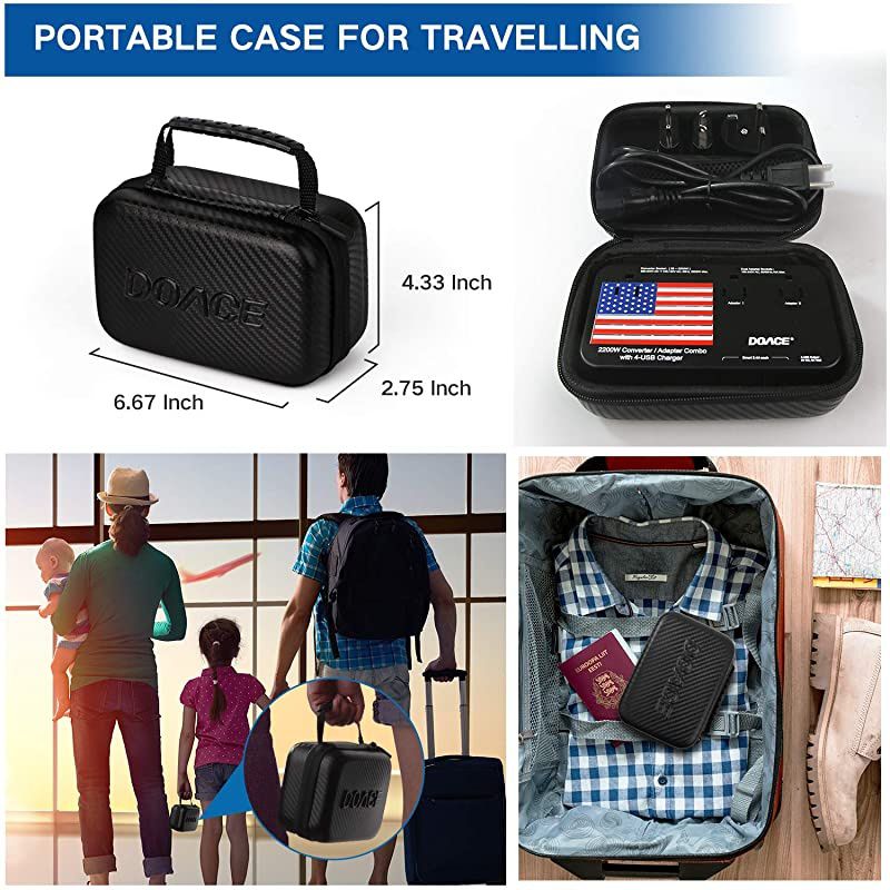 X11 2200W Travel Voltage Converter for Hair Dryer Straightener Curling Iron, 10A Travel Power Adapter with 6A 4-Port USB and UK/AU/EU/US Plug Wall Battery Chargers for Cell Phone Camera Laptop