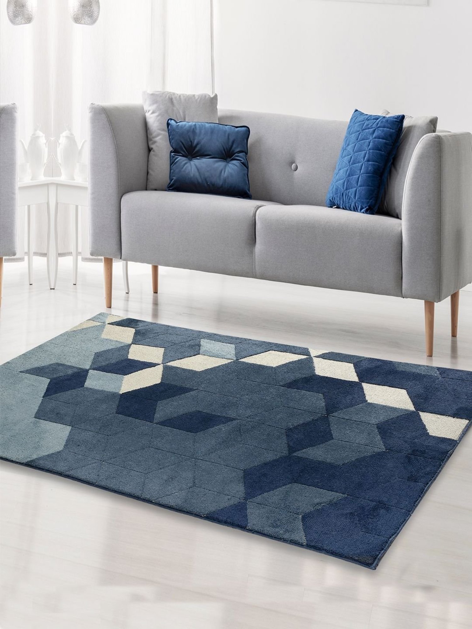 Saral Home Blue Yarn Art Carpet (120 x 180 cm)