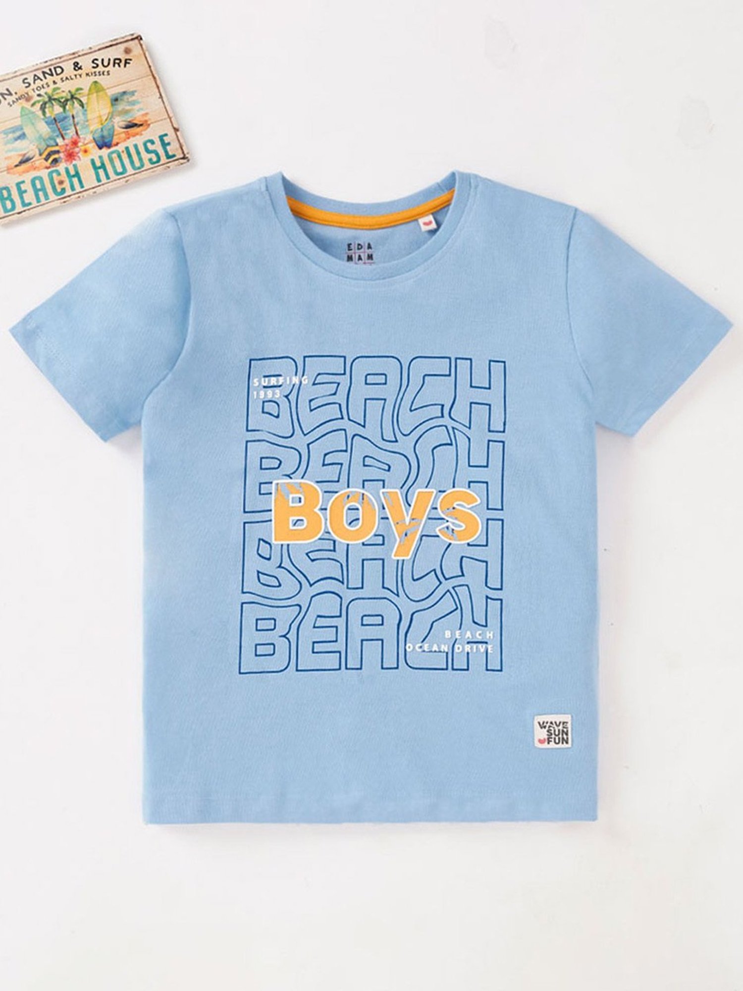 Ed-a-Mamma Boys Blue Cotton Printed T-Shirt