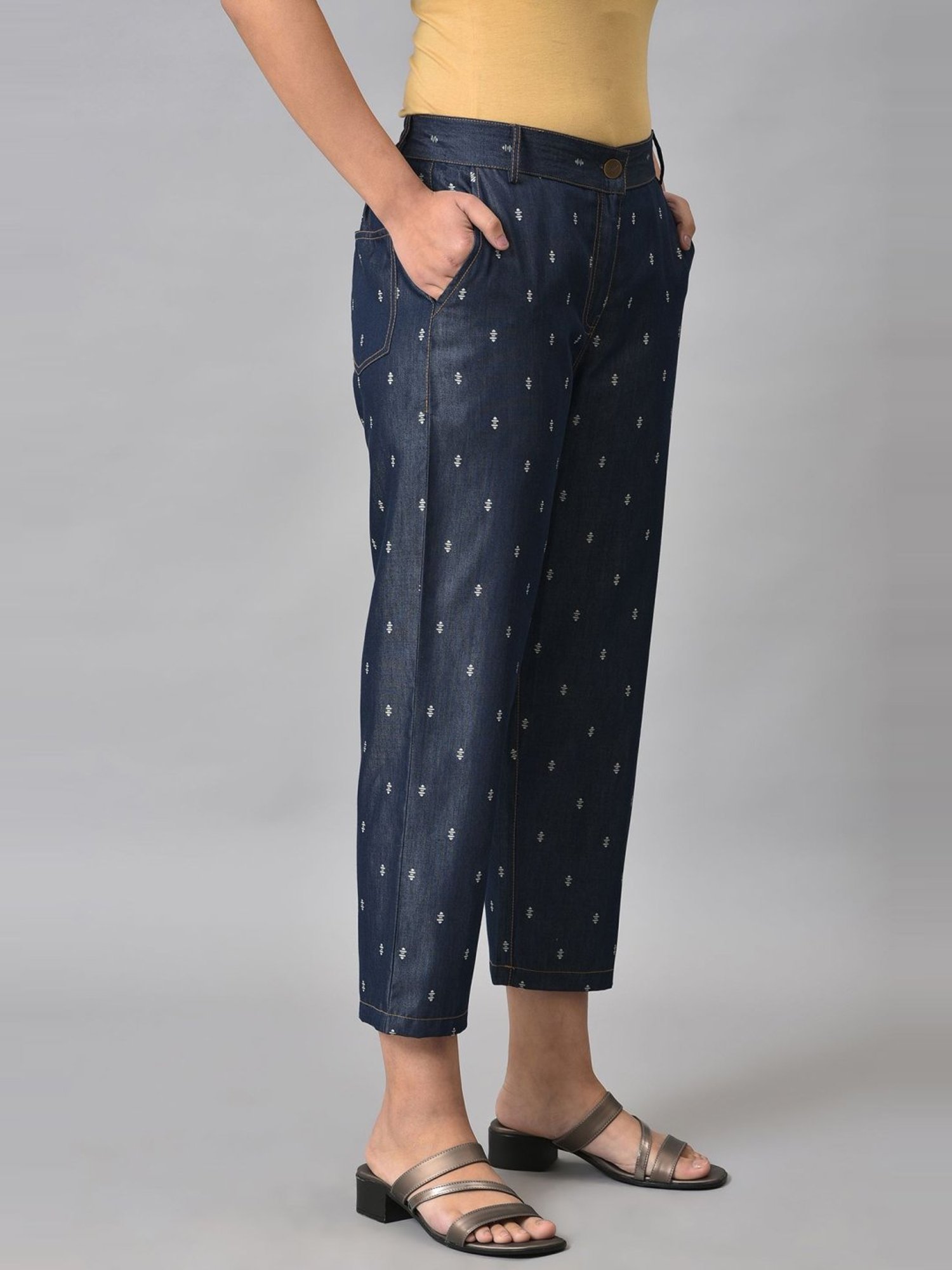 Elleven from Aurelia Blue Printed Denim Pants