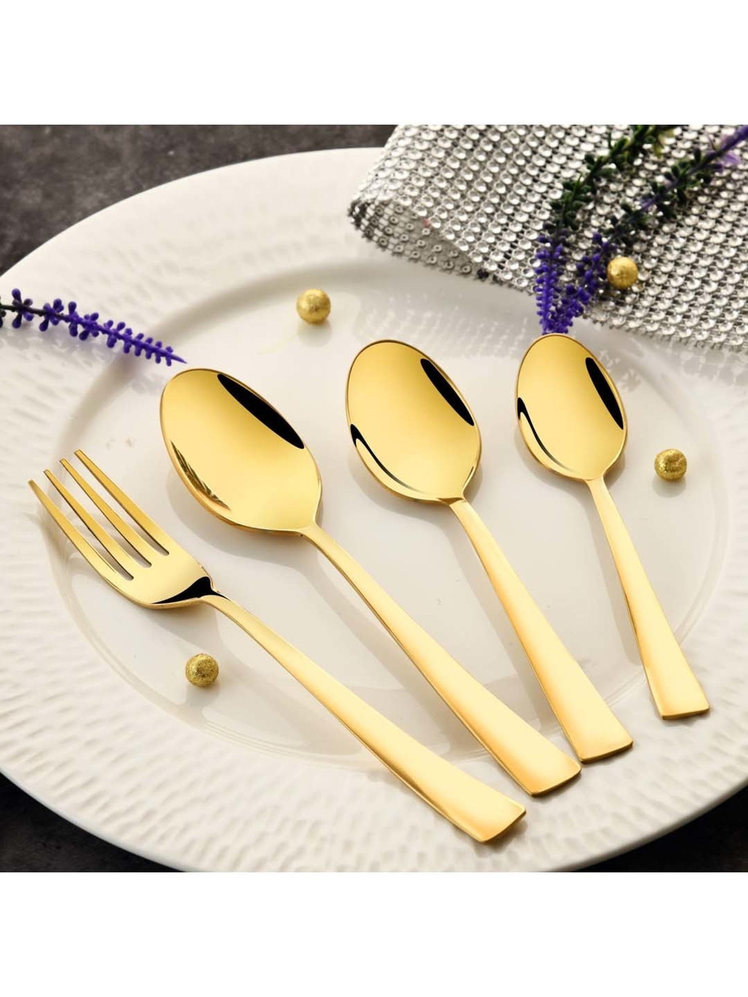 FnS Alexa Gold Stainless Steel Cutlery - Set of 24