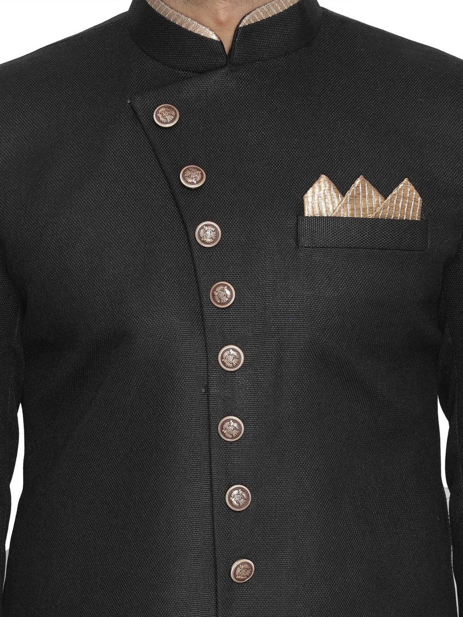 Vastramay Black &Red Regular Fit Sherwani Jacket