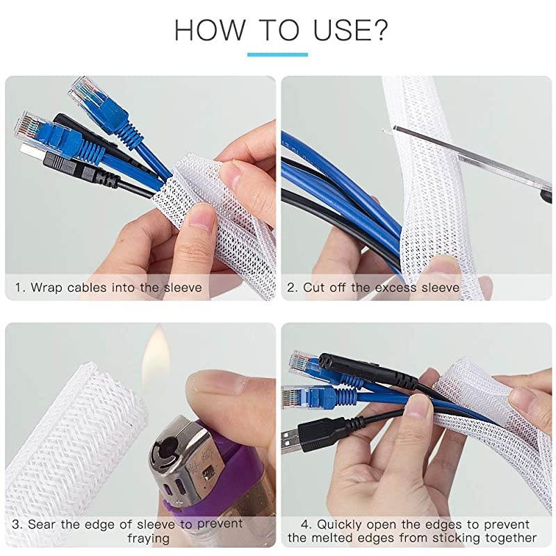 Cable Sleeve Cover AGPTEK Cord Management System for Desk PC TV Computer Projector Wires Protection and Organization Home Theater and Office 66ft 23 inch