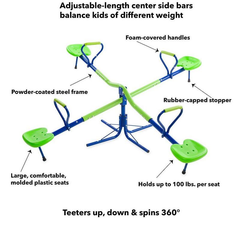 HearthSong Quad-Seat Teeter Totter Spinning Seesaw for Multiple Kids' Active Play