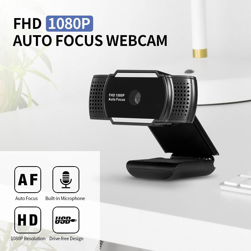 1080P USB Webcam Auto Focus Web Camera with Privacy Cover Built-in Microphone Drive-free Camera for PC Laptop