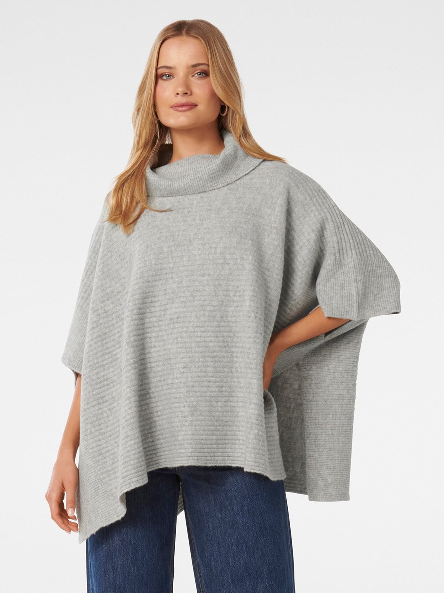 Forever New Honey Horizontal Rib Poncho