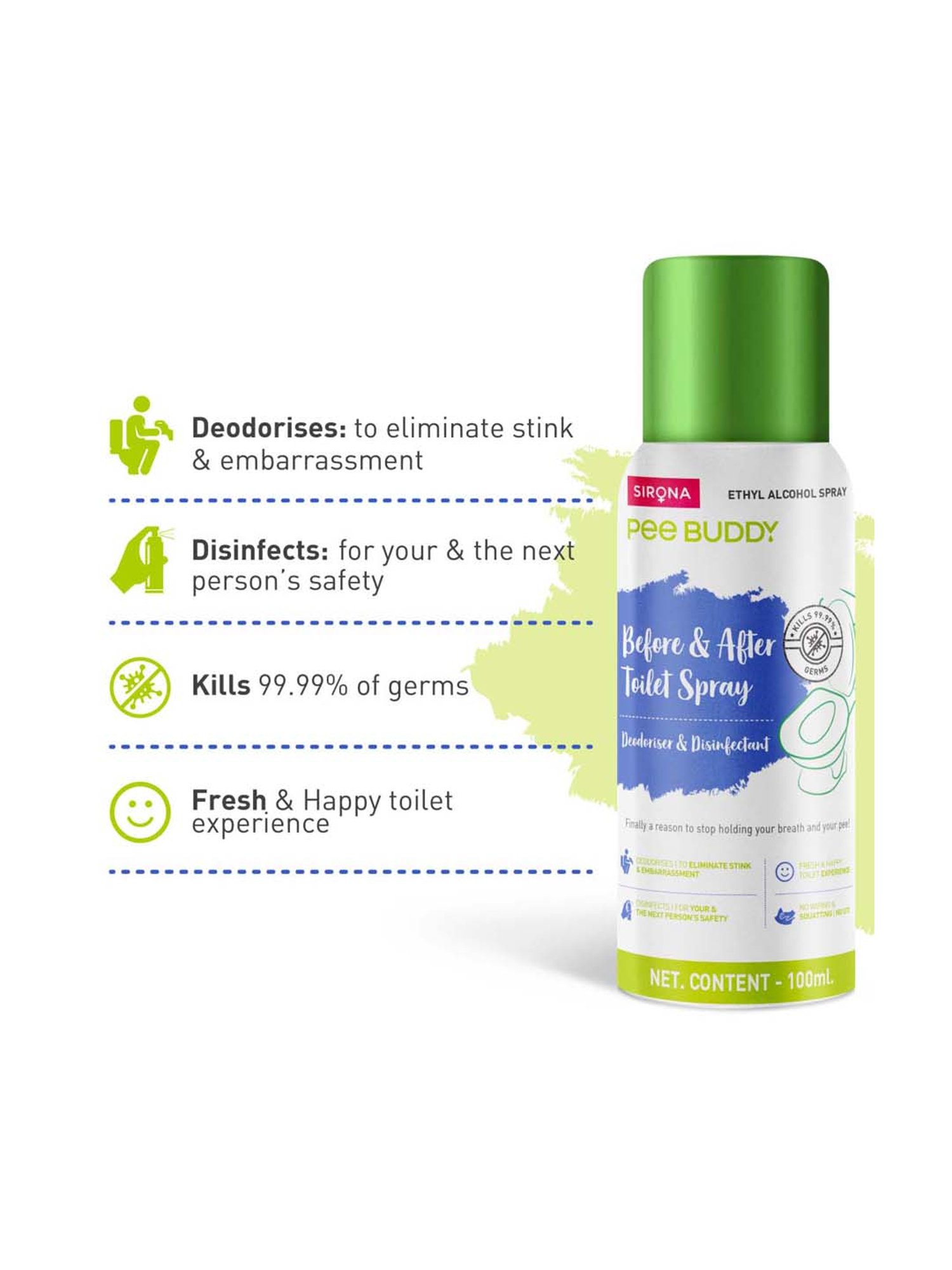 Pee Buddy Toilet Seat Deodorizer and Disinfectant Spray - 100 ml