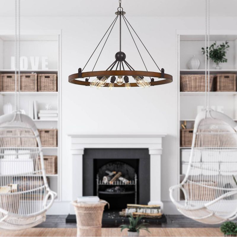 28.75" Metal and Wood Round Lucca Chandelier Black - Cal Lighting