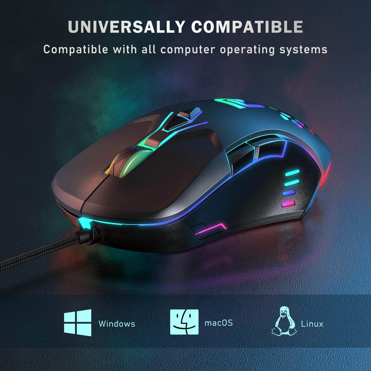 Updated Gaming Mouse with 7 Programmable Buttons, Chroma RGB Backlight Gaming mice, 6400 Adjustable DPI, Ergonomic USB Computer Mouse, High Precision Sensor for Windows PC & Laptop Gamers