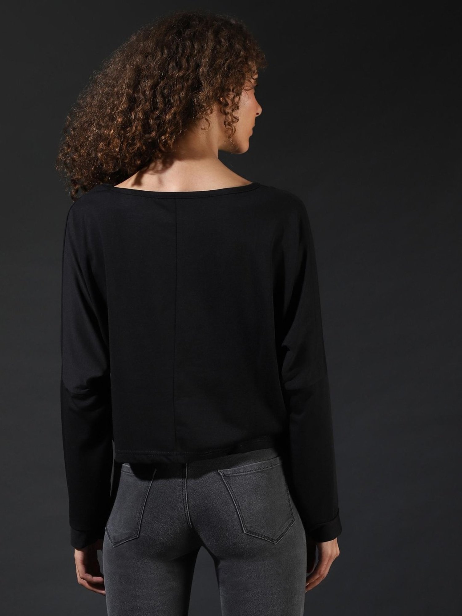 Campus Sutra Black Graphic Print Top