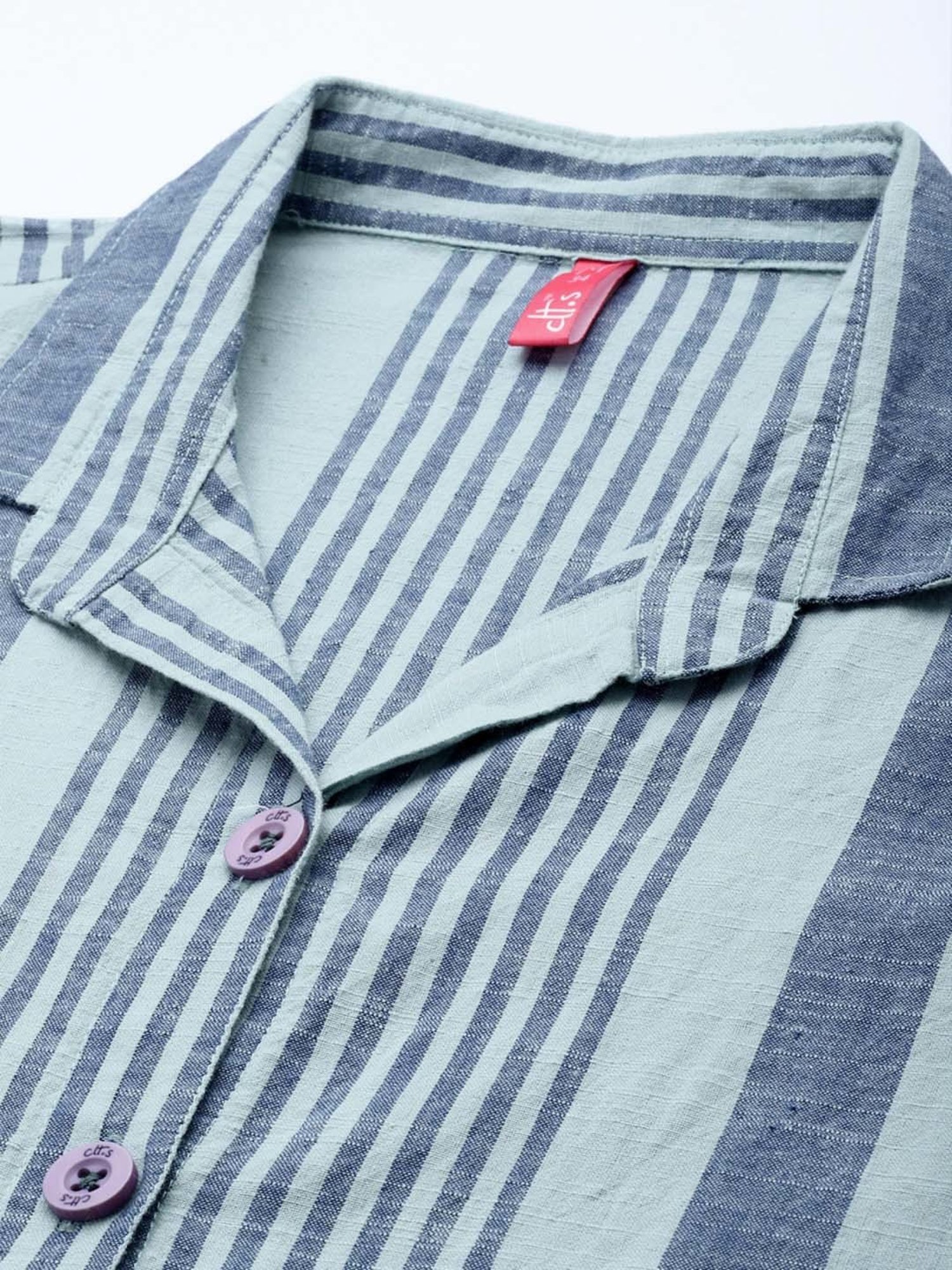 Clt.s Blue Cotton Striped Night Shirt