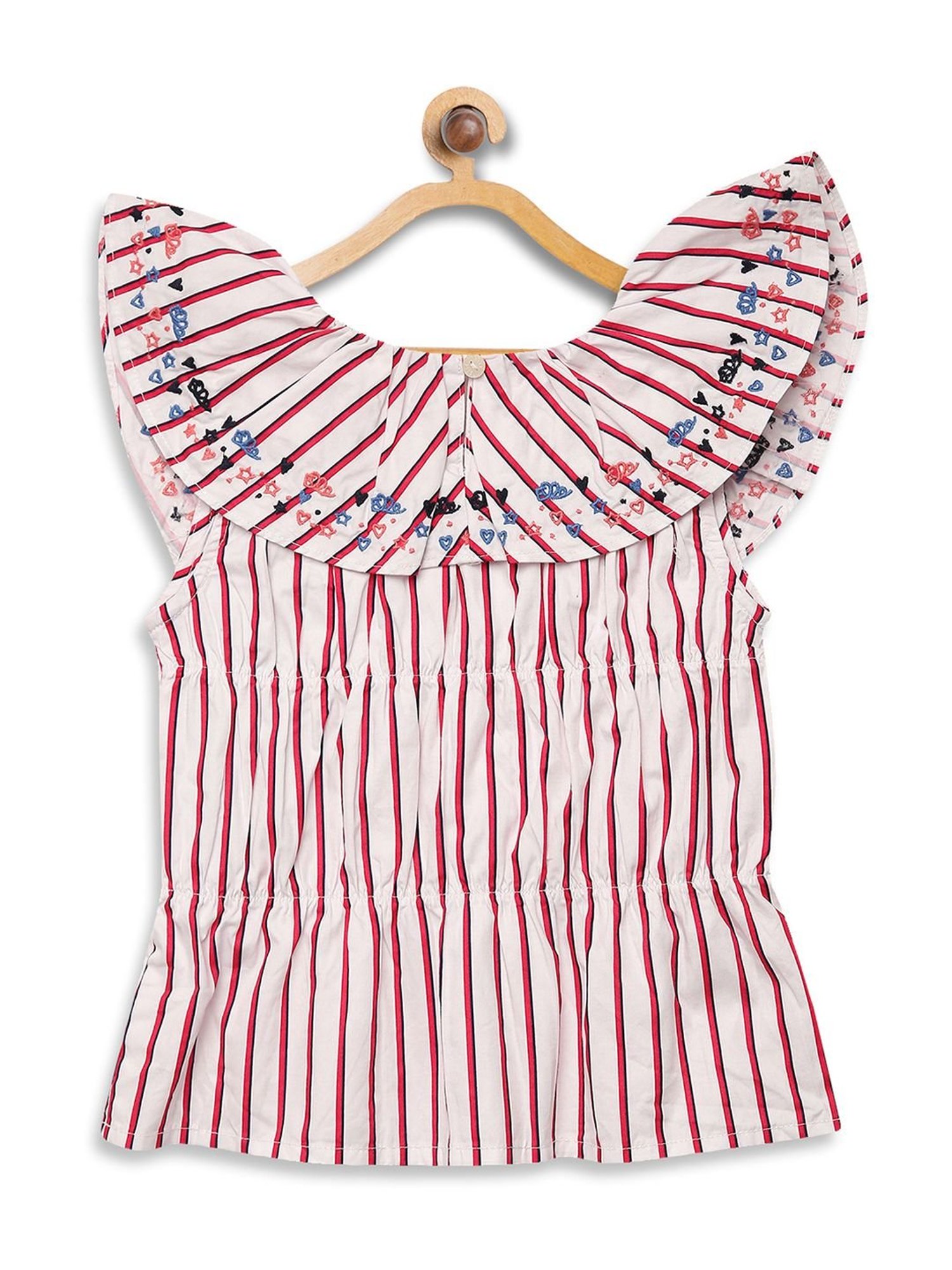 Elle Kids White & Red Cotton Embroidered Top