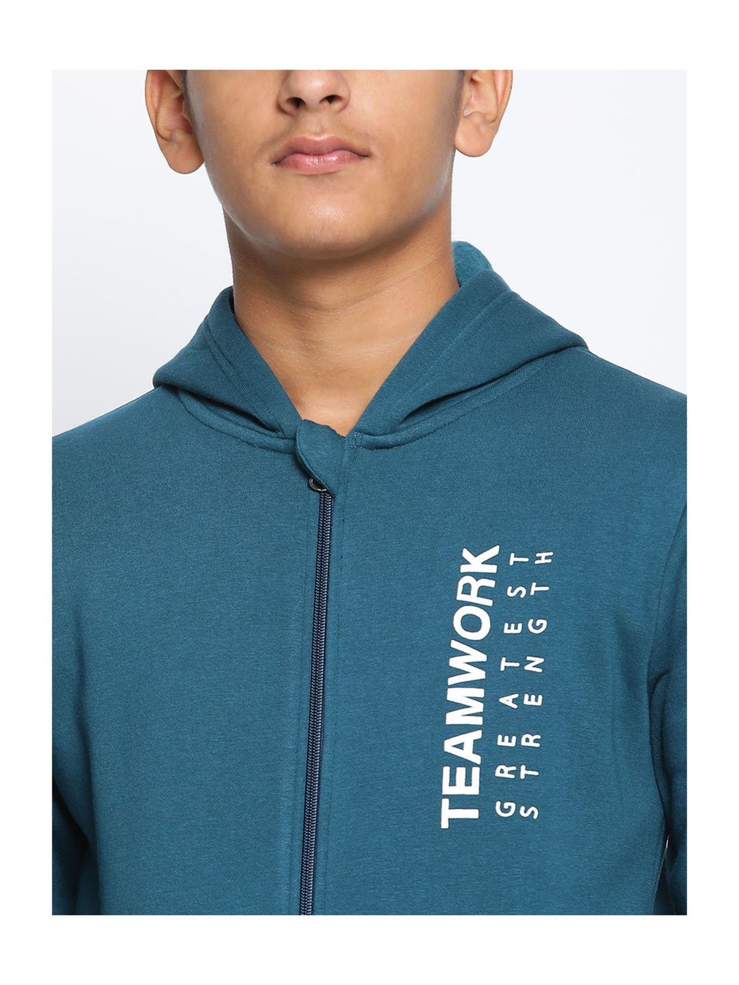 Lil Tomatoes Kids Teal Solid Full Sleeves Hoodie with Trackpants