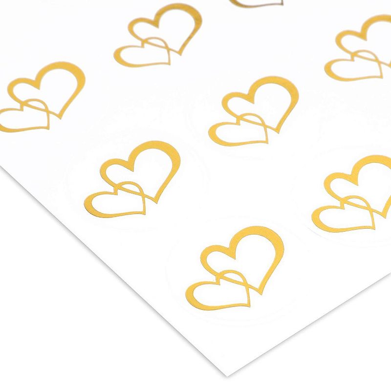 Paper Junkie 250-Piece Metallic Gold Hearts Valentine's Day Stickers 1-inch, Envelopes Seals for Weddings