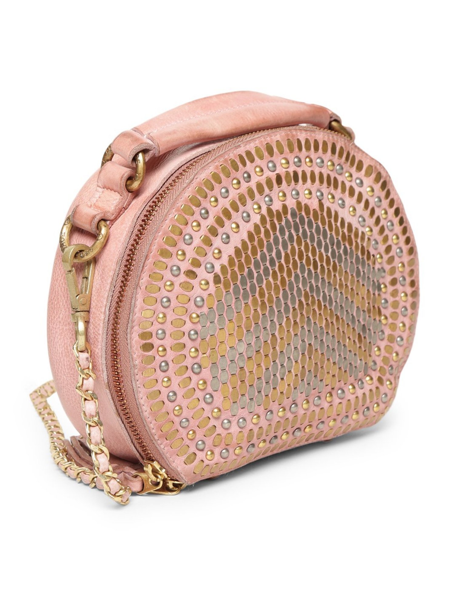 Art N Vintage Chic Riveted Elegance Blush Pink Leather Embellished Small Handbag