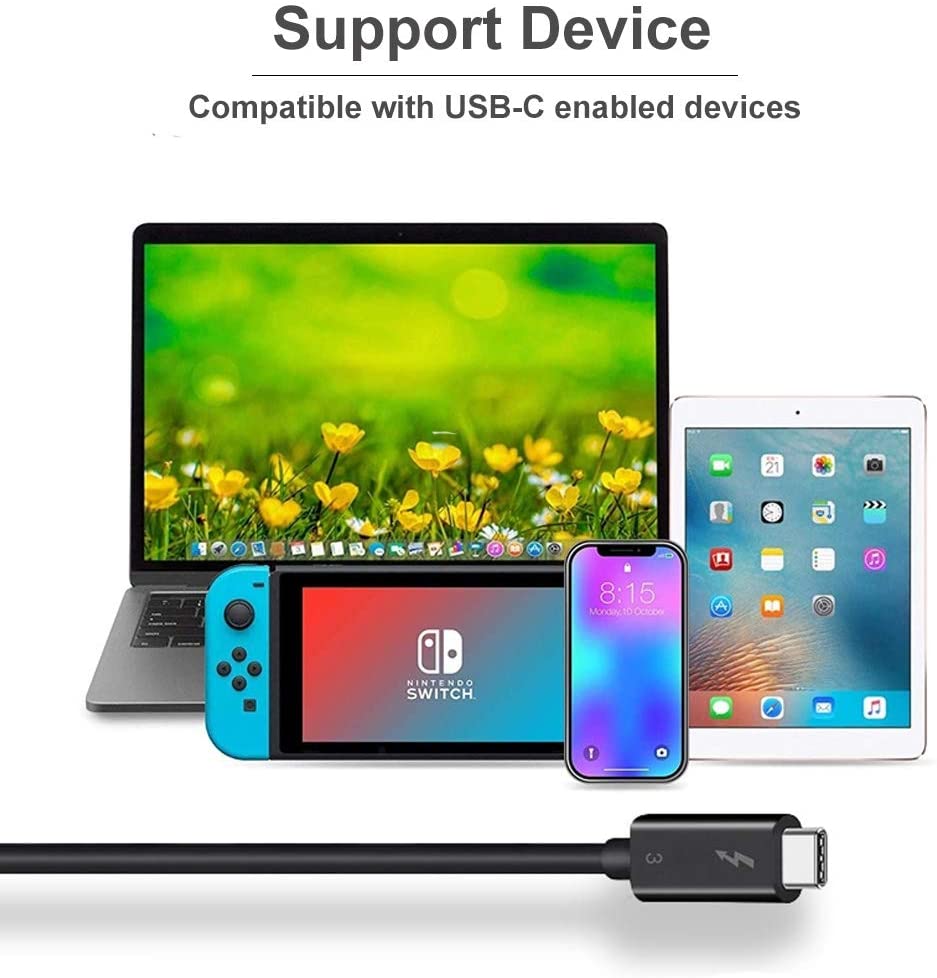 Thunderbolt 3 Cable Intel Certified 40Gbps, 100W (20V, 5A) Charging 1.6ft USB C Compatible Support 5K @60HZ Display Data Transfer Cable for Monitor, External SSD, eGpu, USB-C Docking Station
