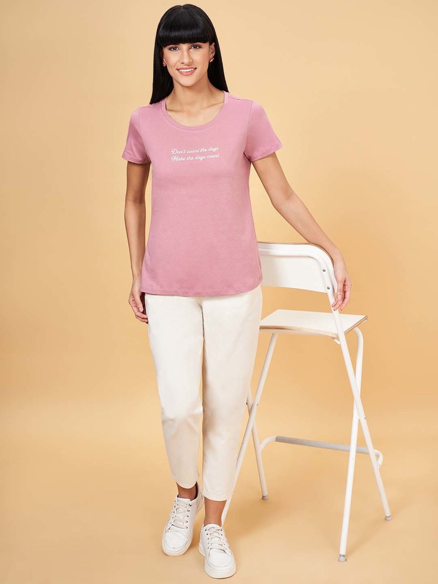 Honey by Pantaloons Pink Cotton Printed T-Shirt