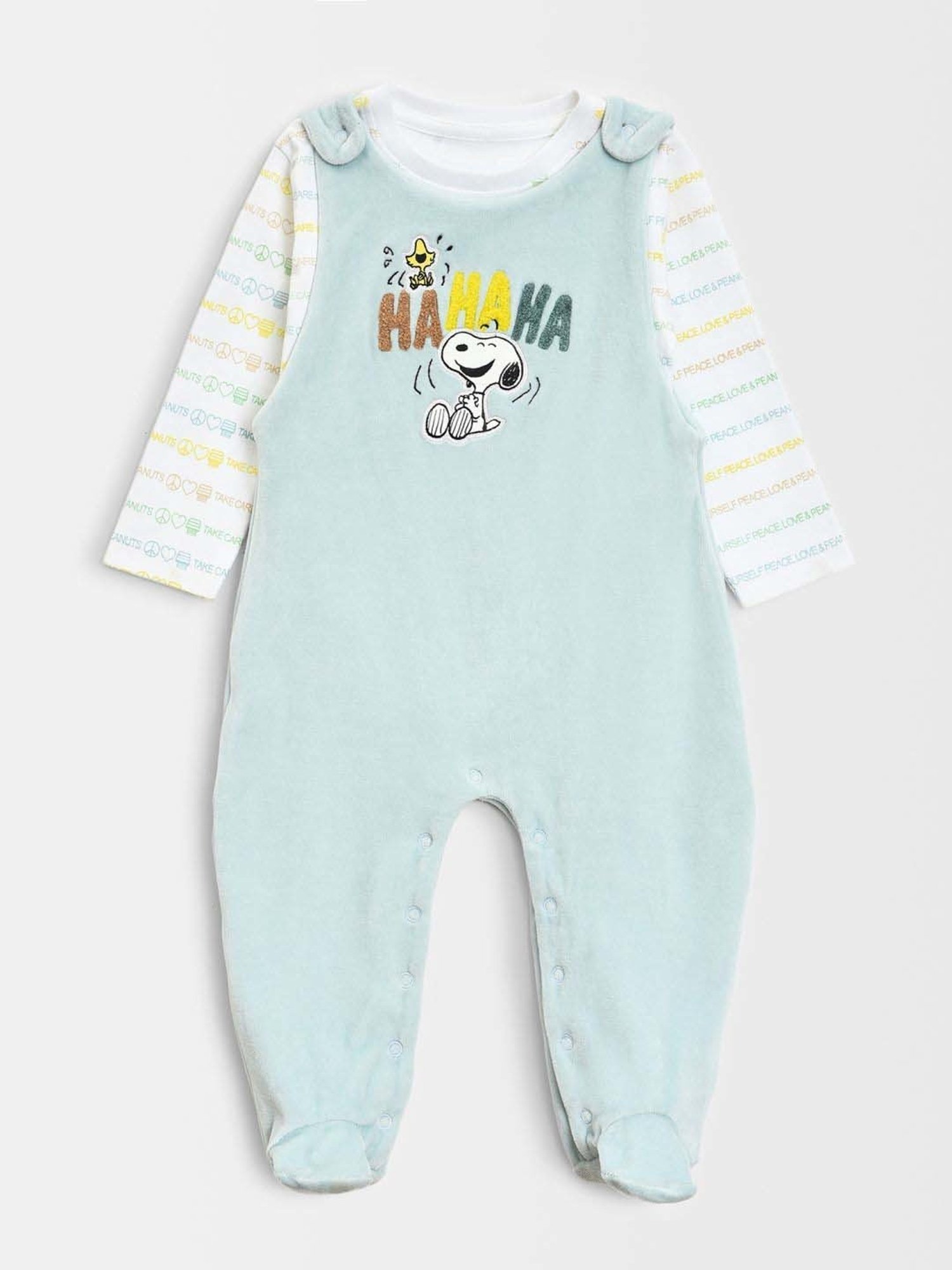 MiArcus Kids PEANUTS Sky Blue & White Printed Full Sleeves Onesie Set