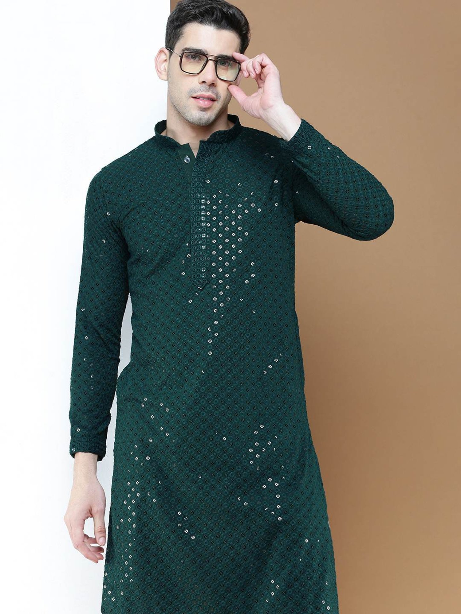 Sanwara Deep Green Cotton Regular Fit Embellished Kurta Bottom Set