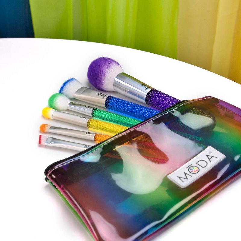 MODA Brush Rainbow 7pc Complete Makeup Brush Set with Rainbow Zip Case