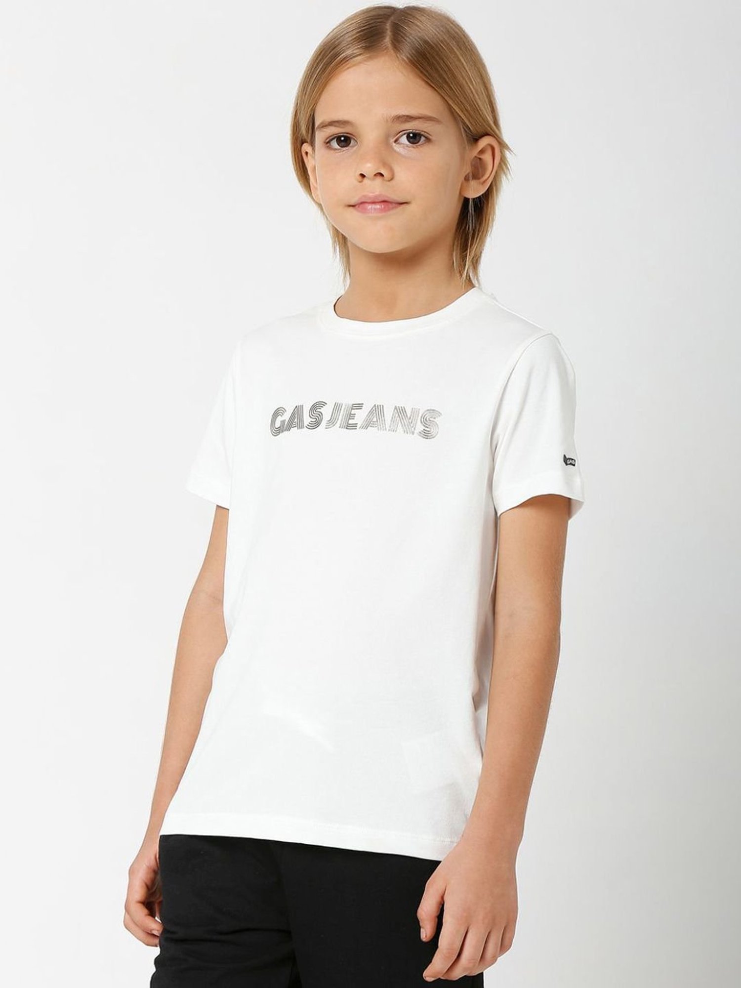 Gas Kids White Printed T-Shirt