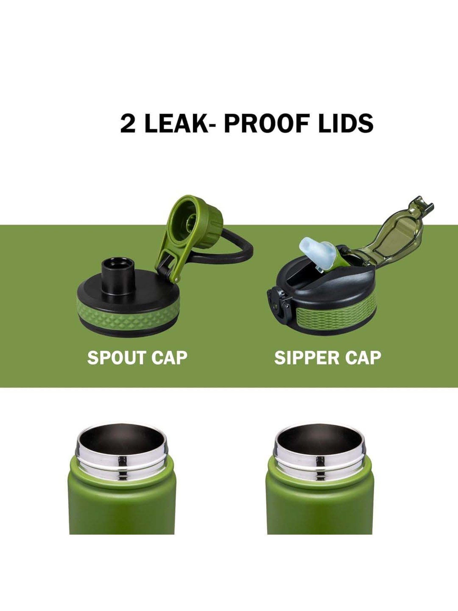 Pigeon Green Stainless Steel Rush Thermos Flask With Straw & Screw Cap (1 L)