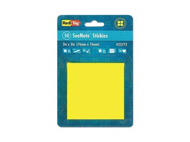 Redi-Tag Transparent Film Sticky Notes 3 x 3 Neon Yellow 50-Sheets/Pad 23772