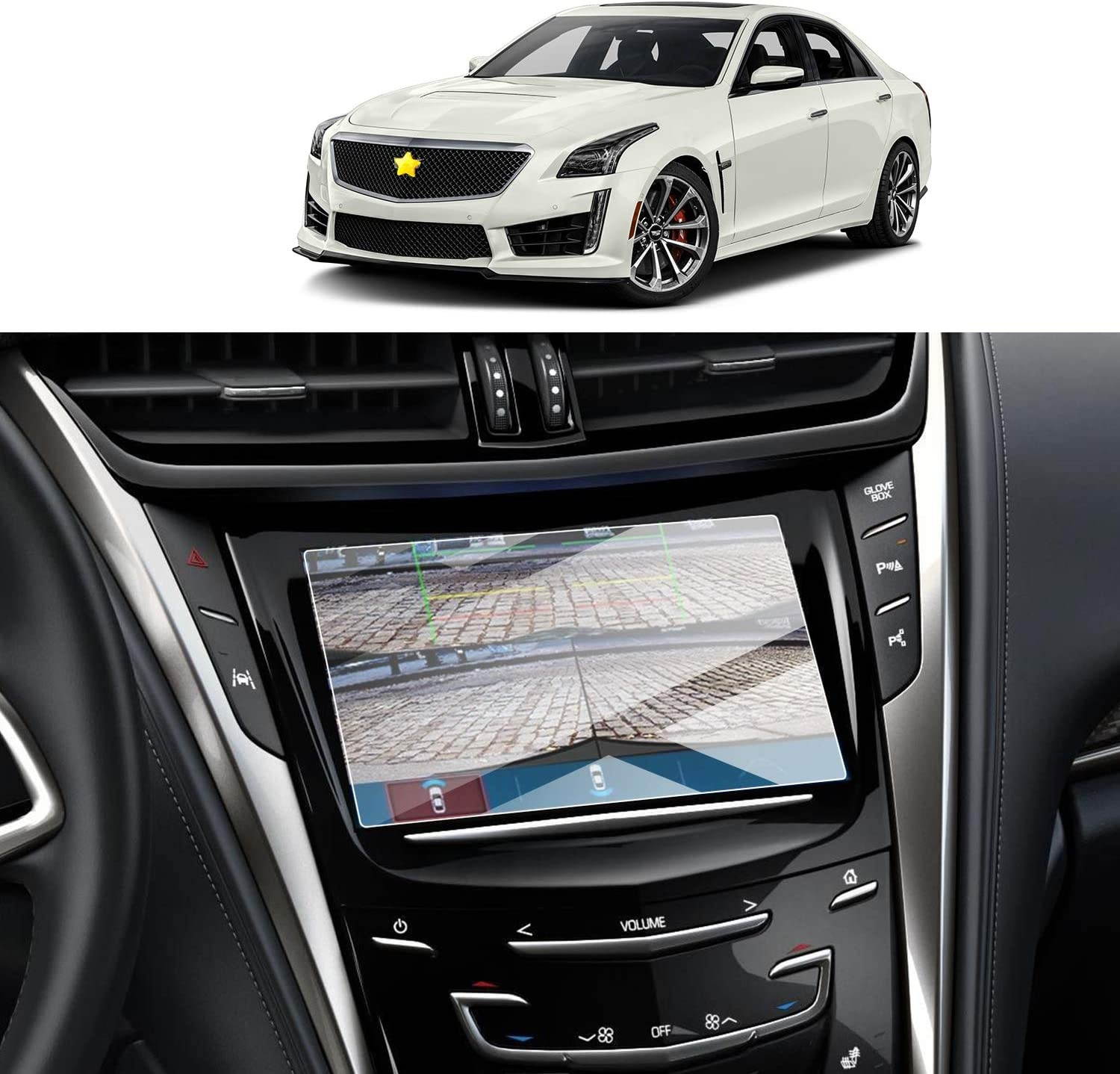 Screen Protector Foils for 2015-2019 Cadillac CTS CUE infotainment interface 8In Navigation Display Tempered Glass 9H Hardness Anti Glare & Scratch HD Clear LCD GPS Touch Screen Protective Film