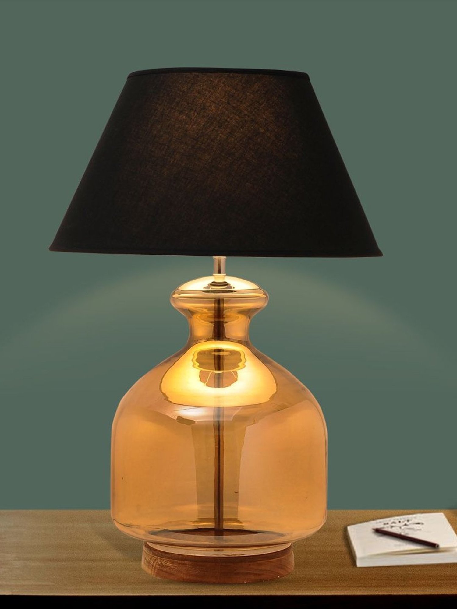 Kapoor Lamp Shades Amber & Pink Glass Alper Luster Cotton Shade Table Lamp