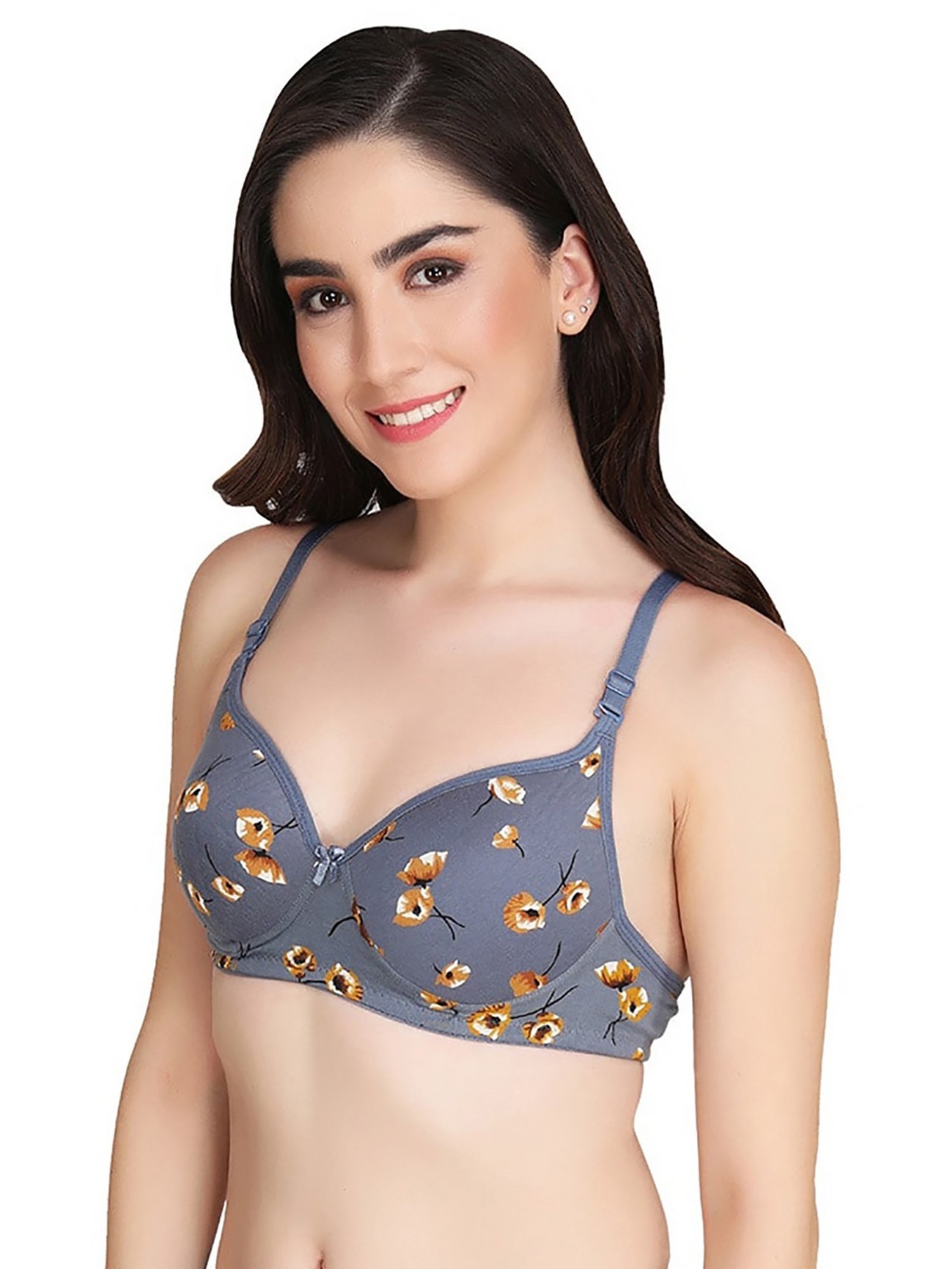 AROUSY Grey Cotton Printed T-Shirt Bra