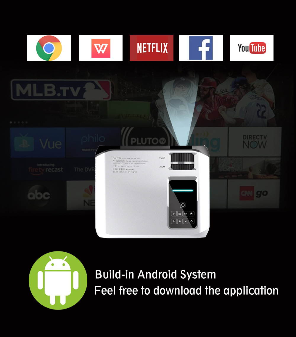 KINGZONE E500H 720P HD Projector 3000Lumens Android 6.0 Projector