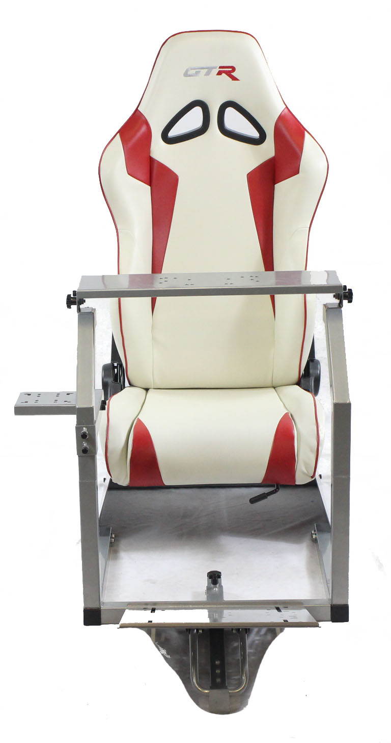 GTR Racing Simulator GTA-S-S105LWHTRD GTA Model Silver Frame with White/Red Real Racing Seat, Driving Simulator Cockpit Gaming Chair with Gear Shifter Mount