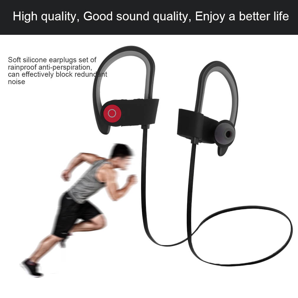Wireless Bluetooth Headset Stereo Headphone Earphone Sport for Mobile Phone with Soft Ear Tip and Ear Hook