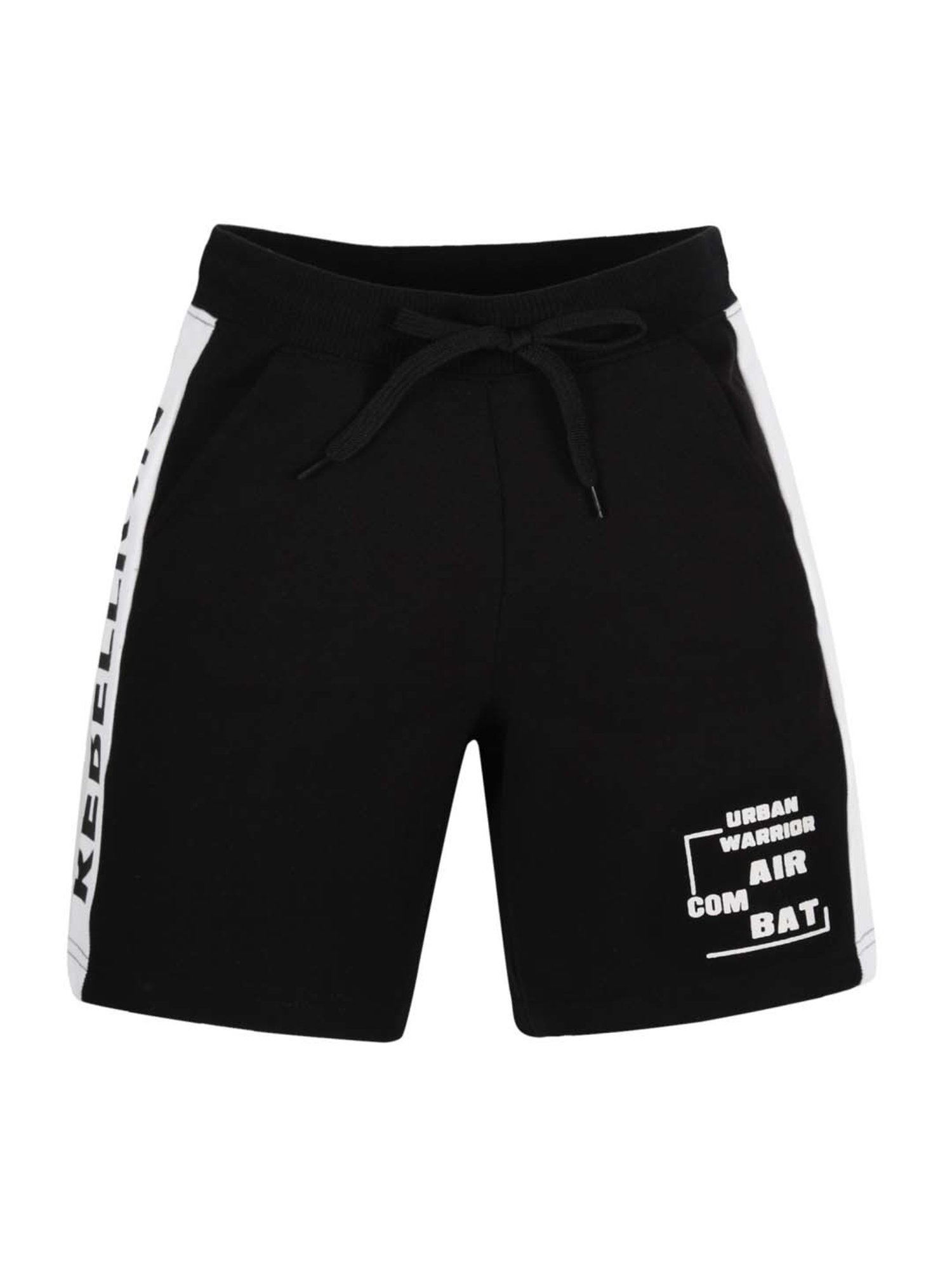 Plum Tree Boys Black Cotton Printed Shorts