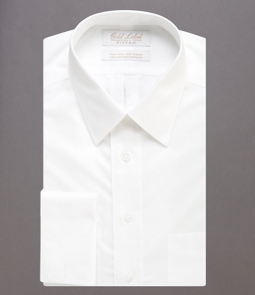 Gold Label Roundtree & Yorke Solid Non-Iron Fitted Point-Collar Dress Shirt with French Cuffs