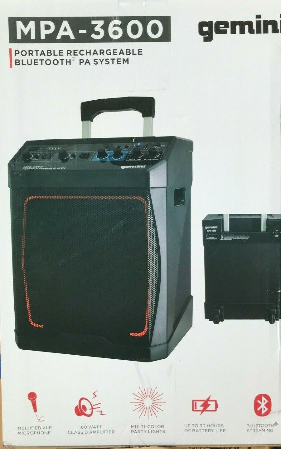 Gemini - MPA-3600 - 8" Portable Rechargeable Bluetooth Speaker with LED Lights