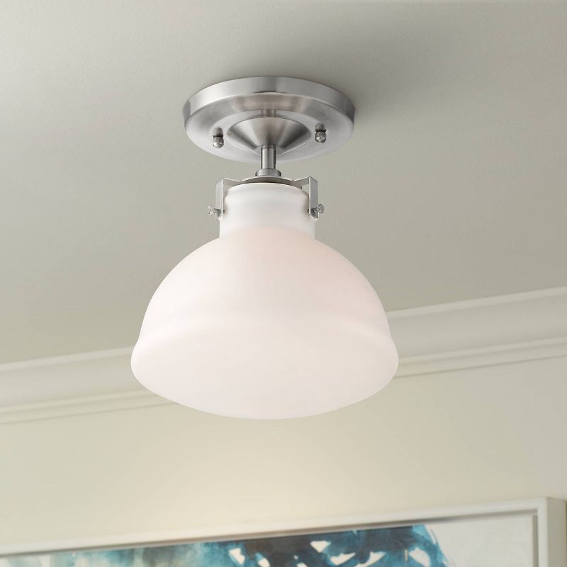 Possini Euro Design Bellis 9 1/2" Wide Brushed Nickel and White Glass Ceiling Light
